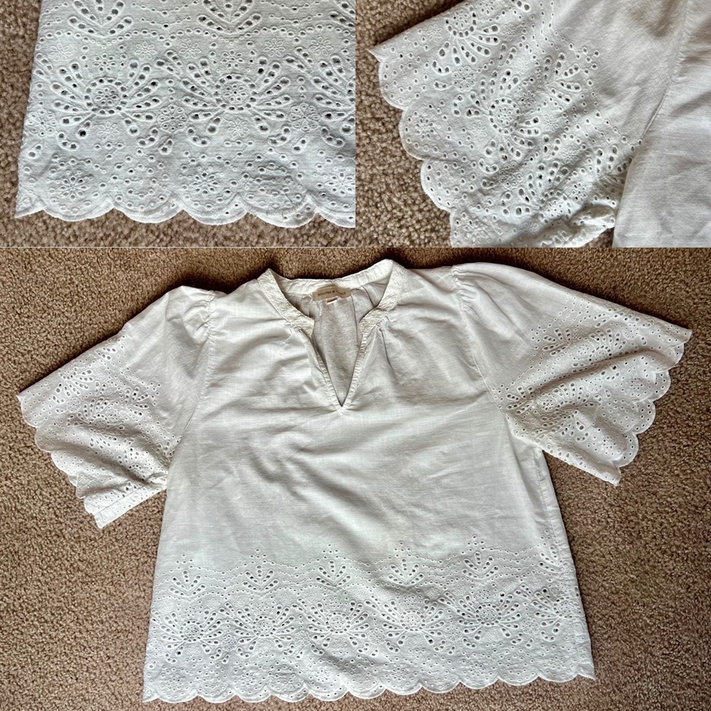 Eyelet Split-Neck Blouse - White